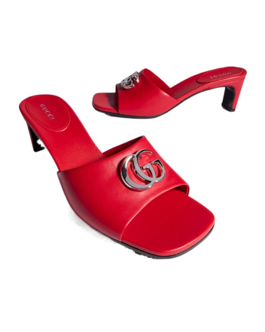 Gucci Red Slide Sandal With Double G