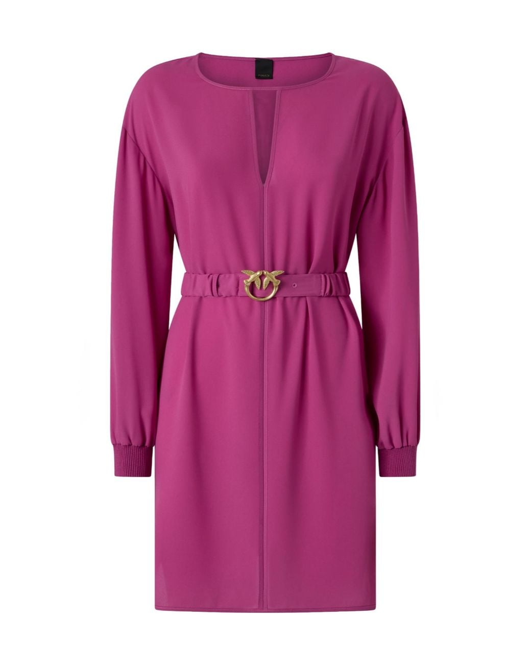 Pinko Purple Belted Balloon-Sleeve Mini Dress