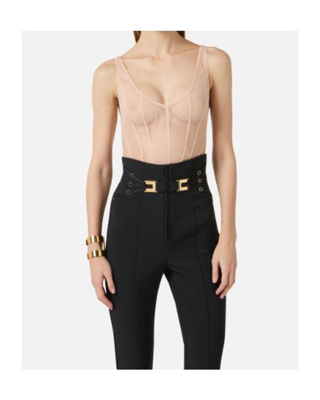 Elisabetta Franchi Multicolor Tulle Micro-Mesh Bodysuit