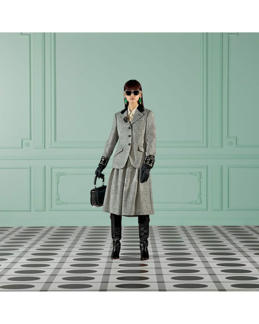 Gucci Gray Prince Of Wales Check-Patterned Houndstooth Skirt