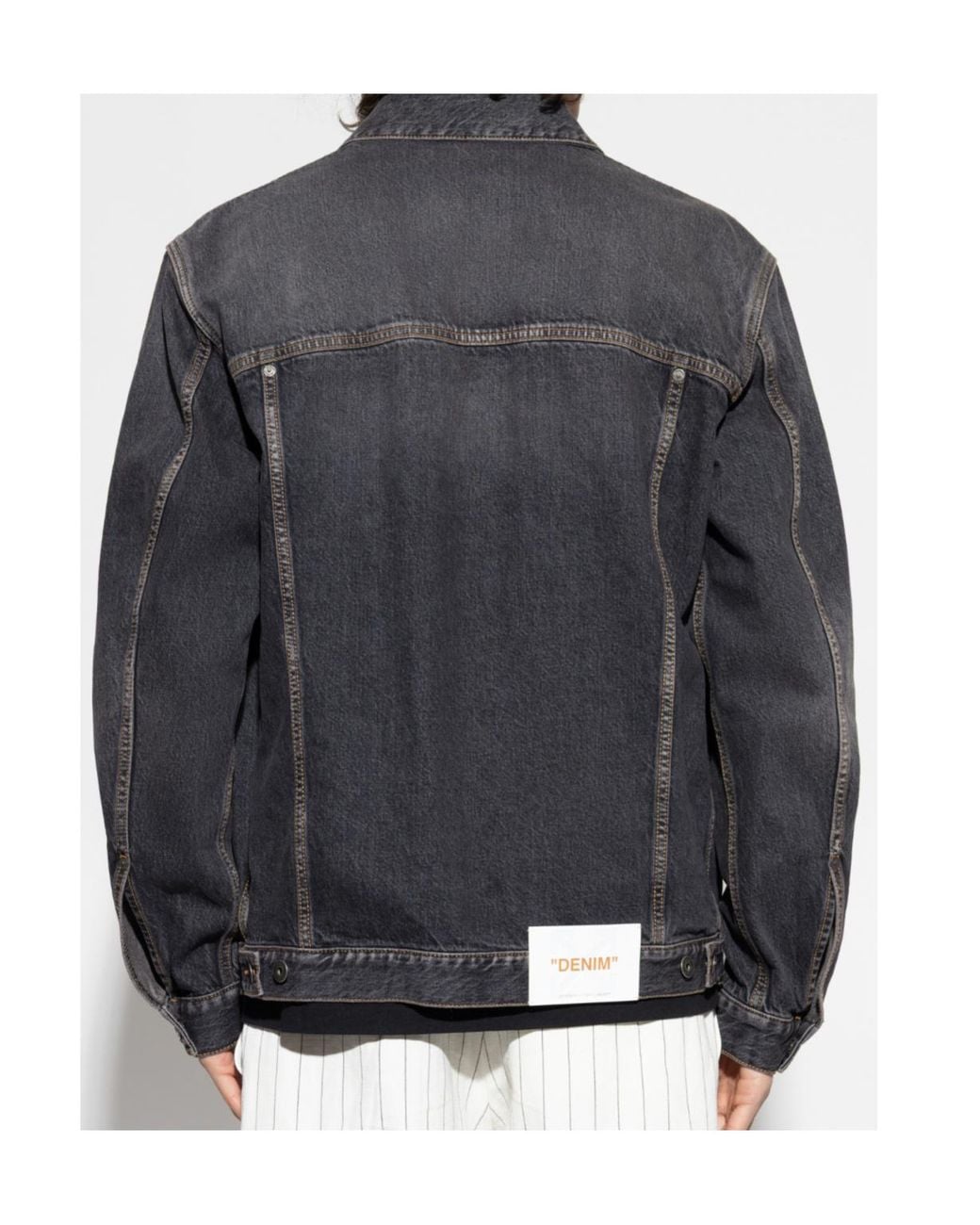 Off-White c/o Virgil Abloh Gray Logo Printed Button-Up Denim Jacket for men