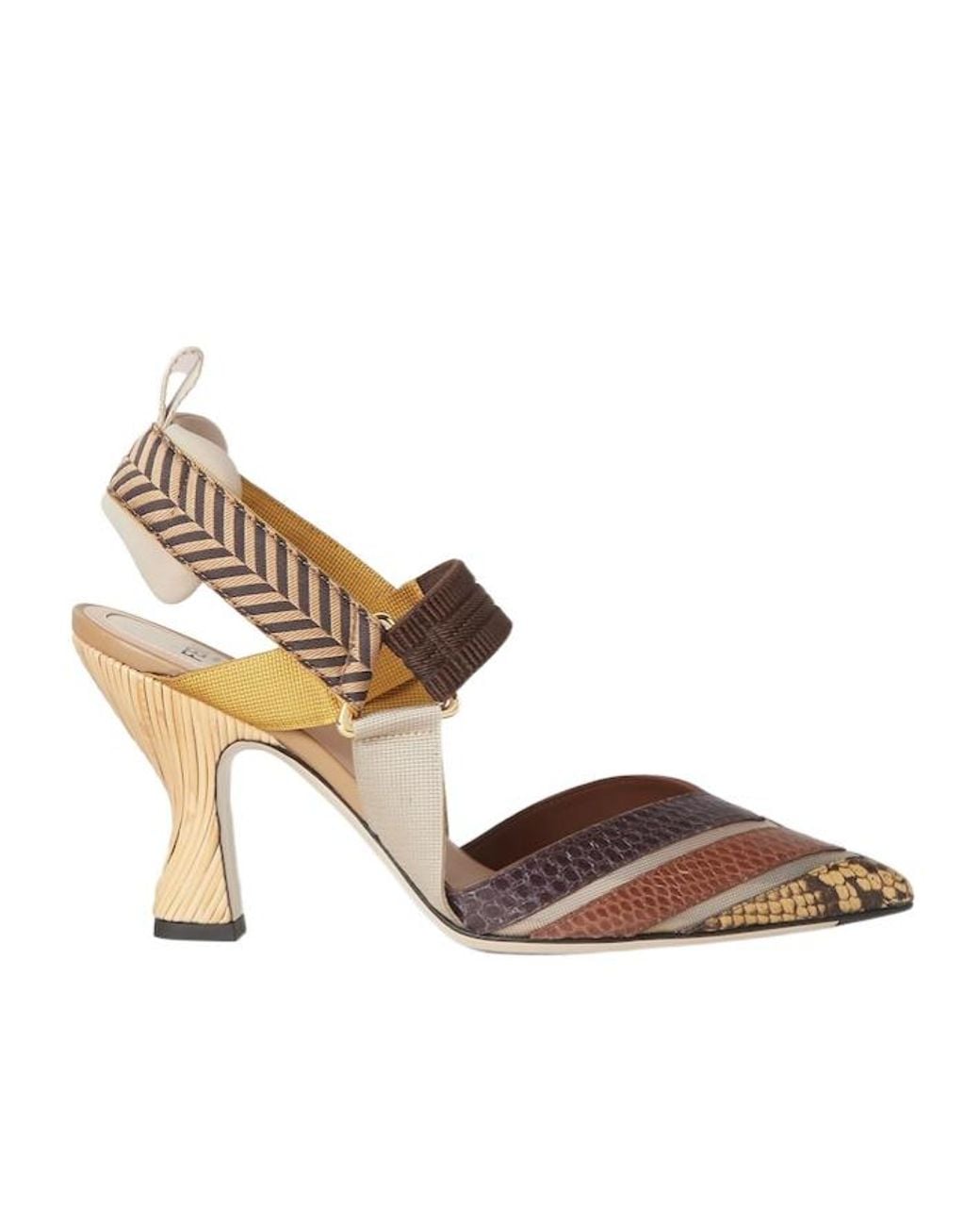 Fendi Metallic High-Heeled Mesh And Ayers Leather Slingbacks