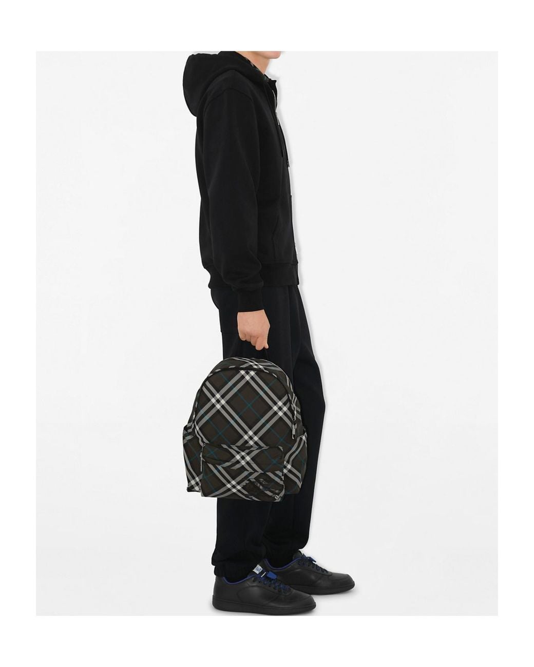 Burberry Black Ekd Motif Zip-Up Drawstring Hoodie for men