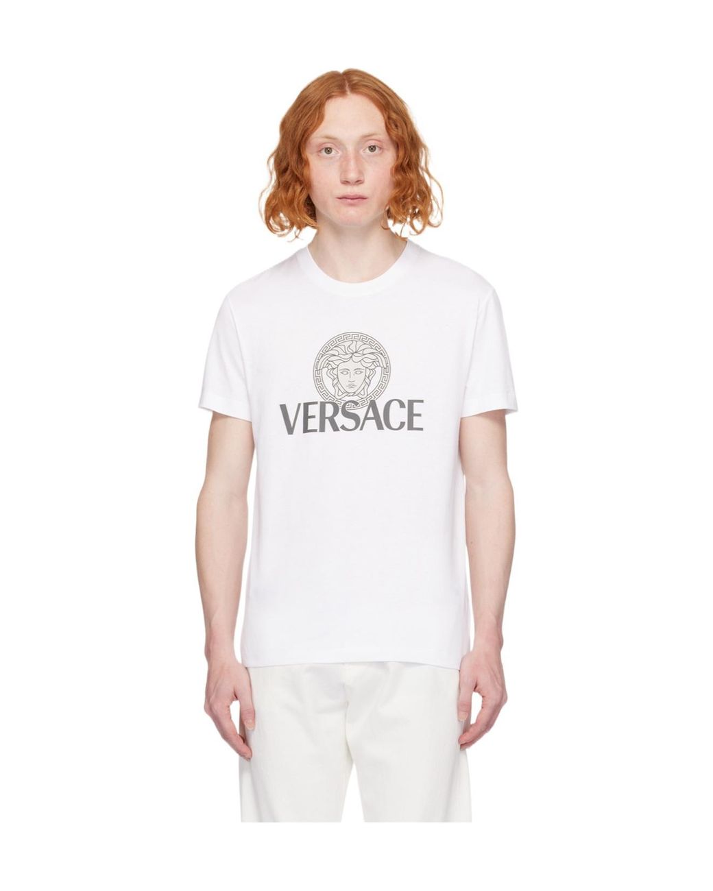 Versace White Medusa Head-Printed Crewneck T-Shirt for men