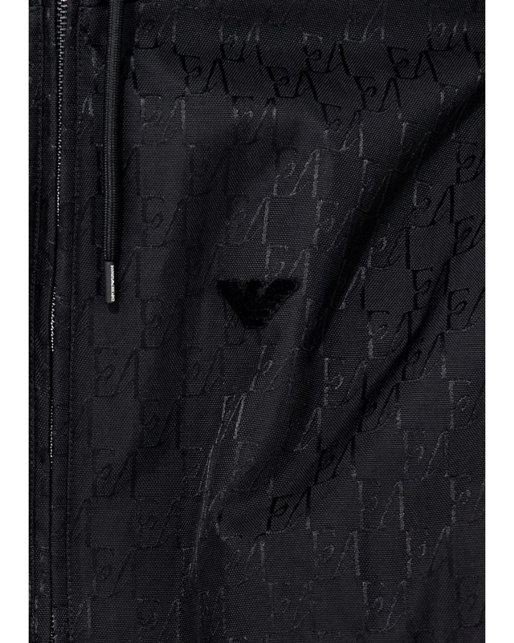 Emporio Armani Blue Logo-Monogram Hooded Jacket for men