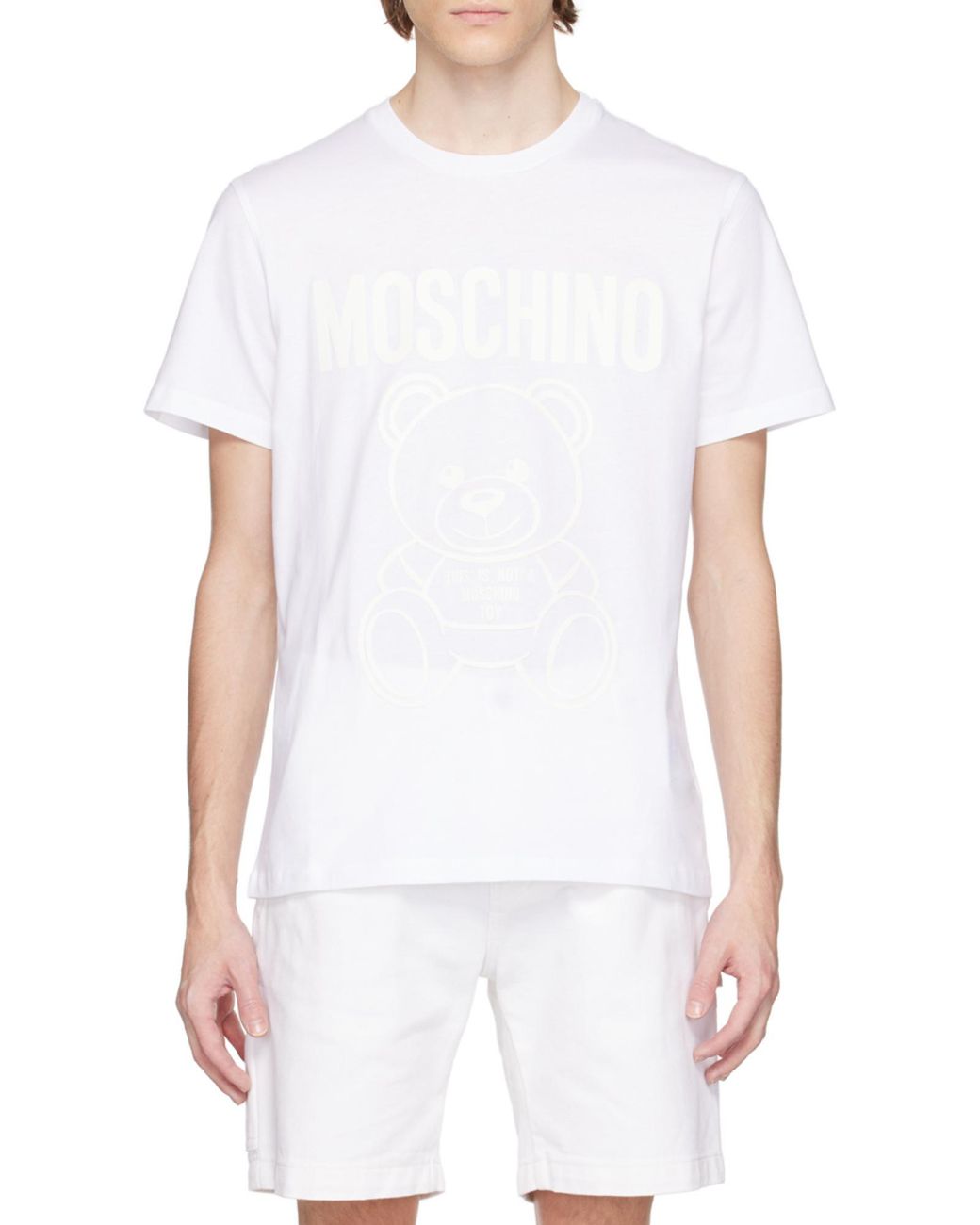Moschino White Logo Detailed Crewneck T-Shirt for men