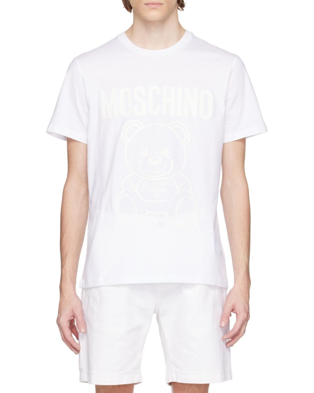 Moschino White Logo Detailed Crewneck T-Shirt for men