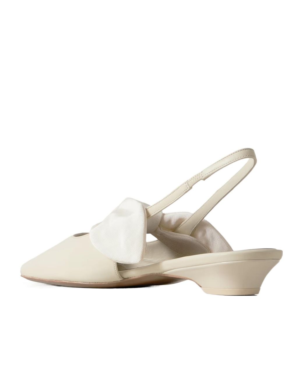 Neous White Uba Bow-Embellished Faille And Leather Slingback Flats