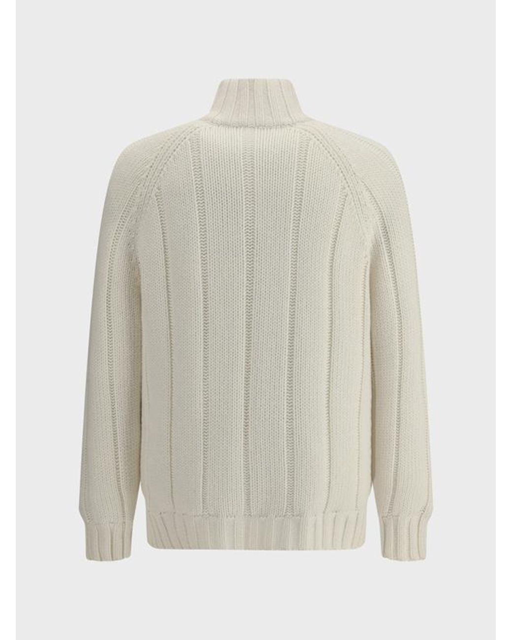 Brunello Cucinelli White Zip-Up Ribbed-Knit Jacket for men