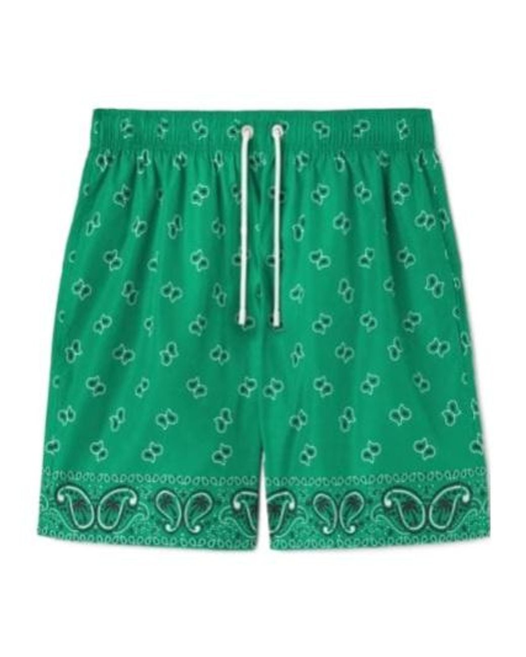 Palm Angels Green Paisley-Printed Drawstring Swim Shorts for men