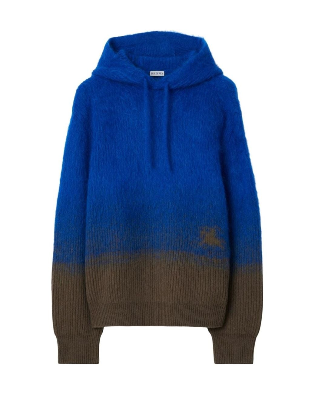 Burberry Blue Two-Toned Logo Intarsia-Knit Hooded Jumper for men