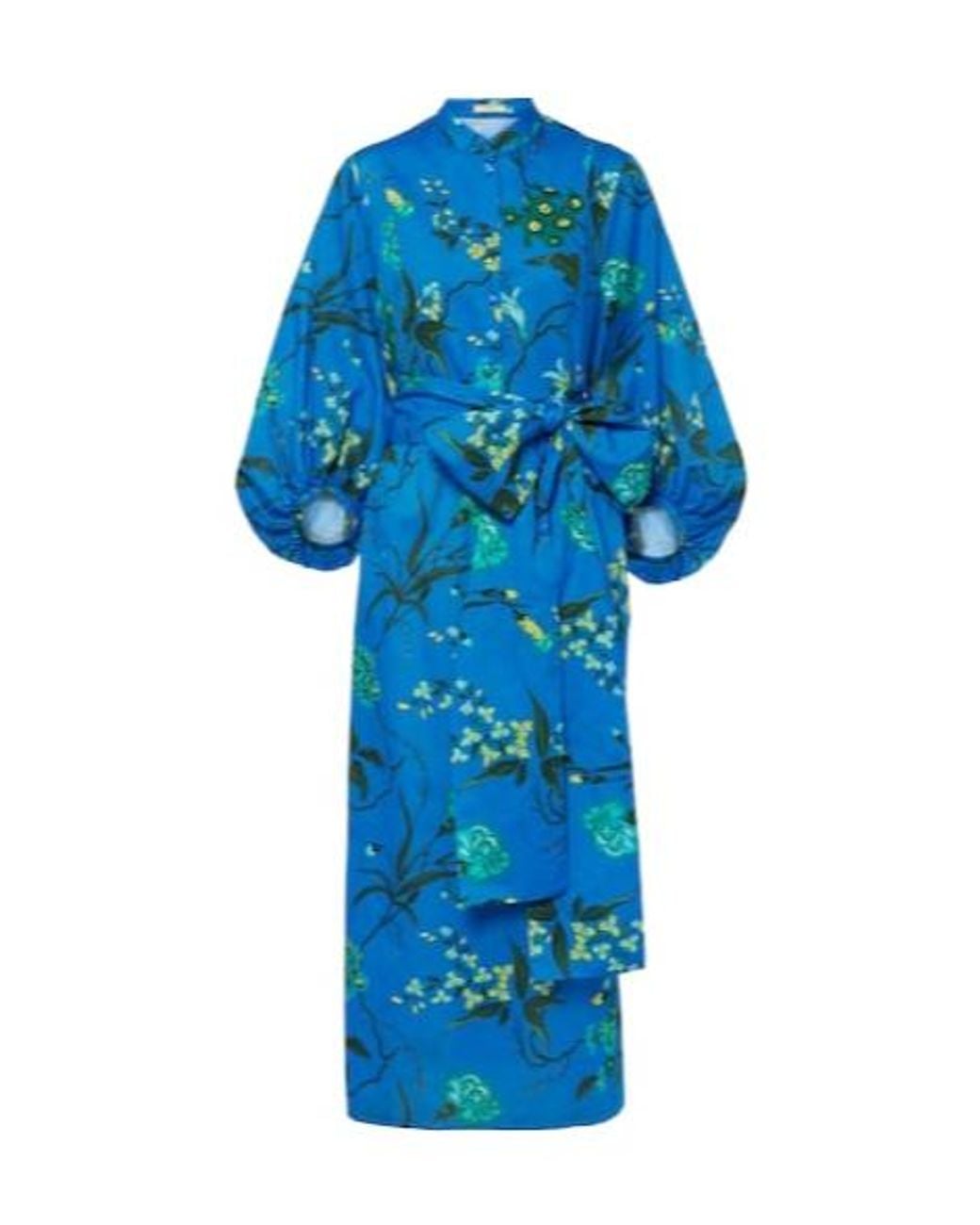 Erdem Blue Floral Cotton And Linen Midi Dress