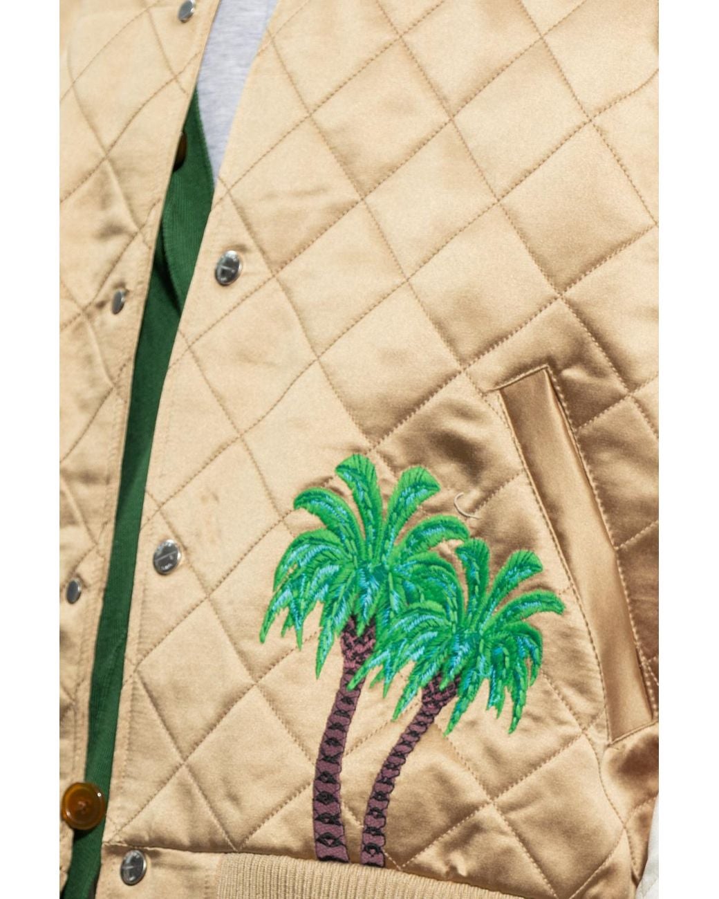 Rhude Green Diamond Quilted Satin Bomber Jacket for men