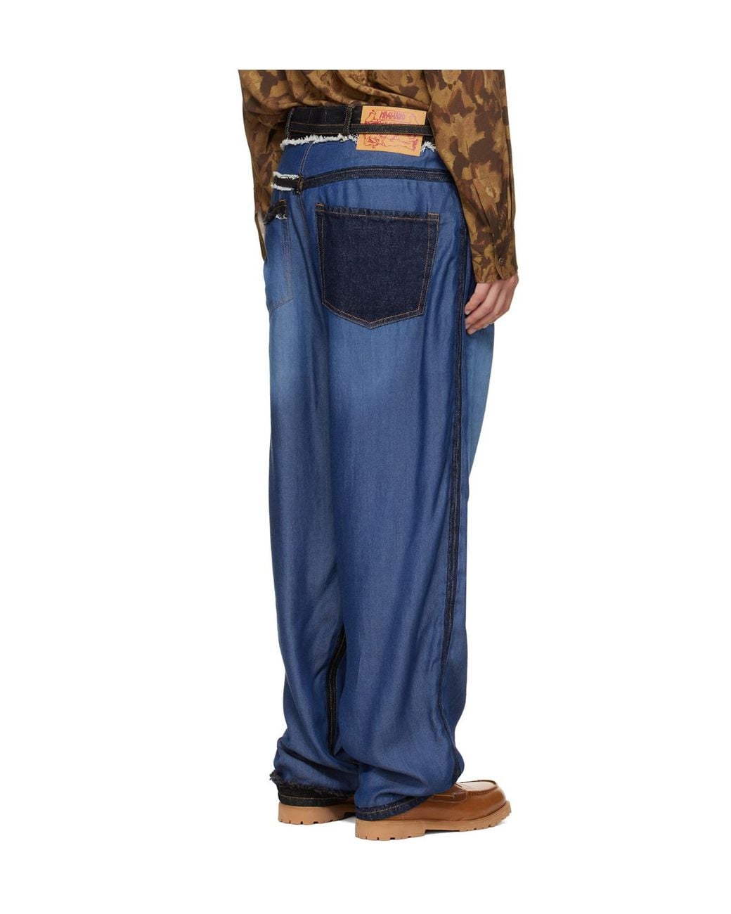 Magliano Blue Stormy Raw-Edge Panelled Jeans for men