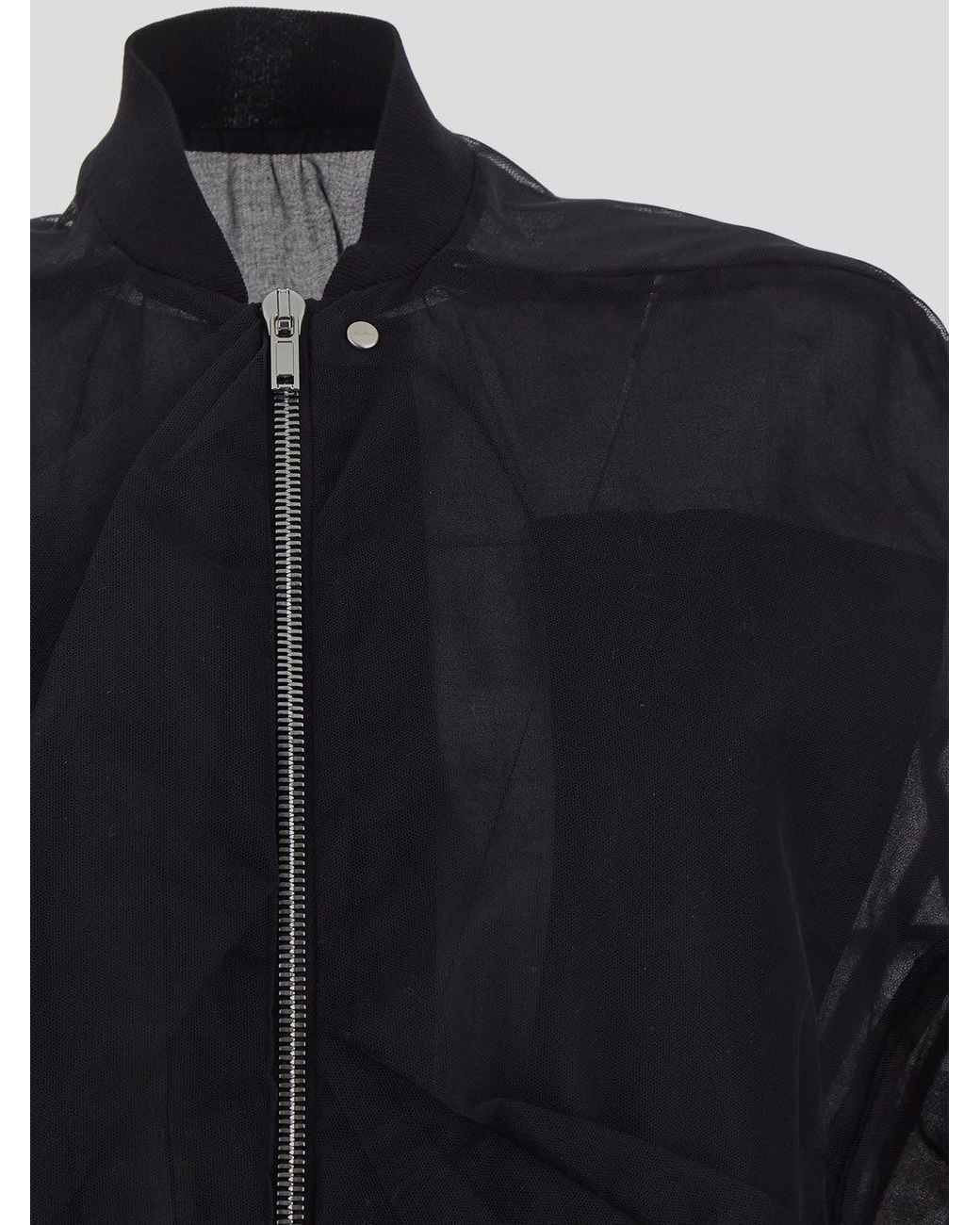 Rick Owens Black Tulle-Overlayed Zipped Coat