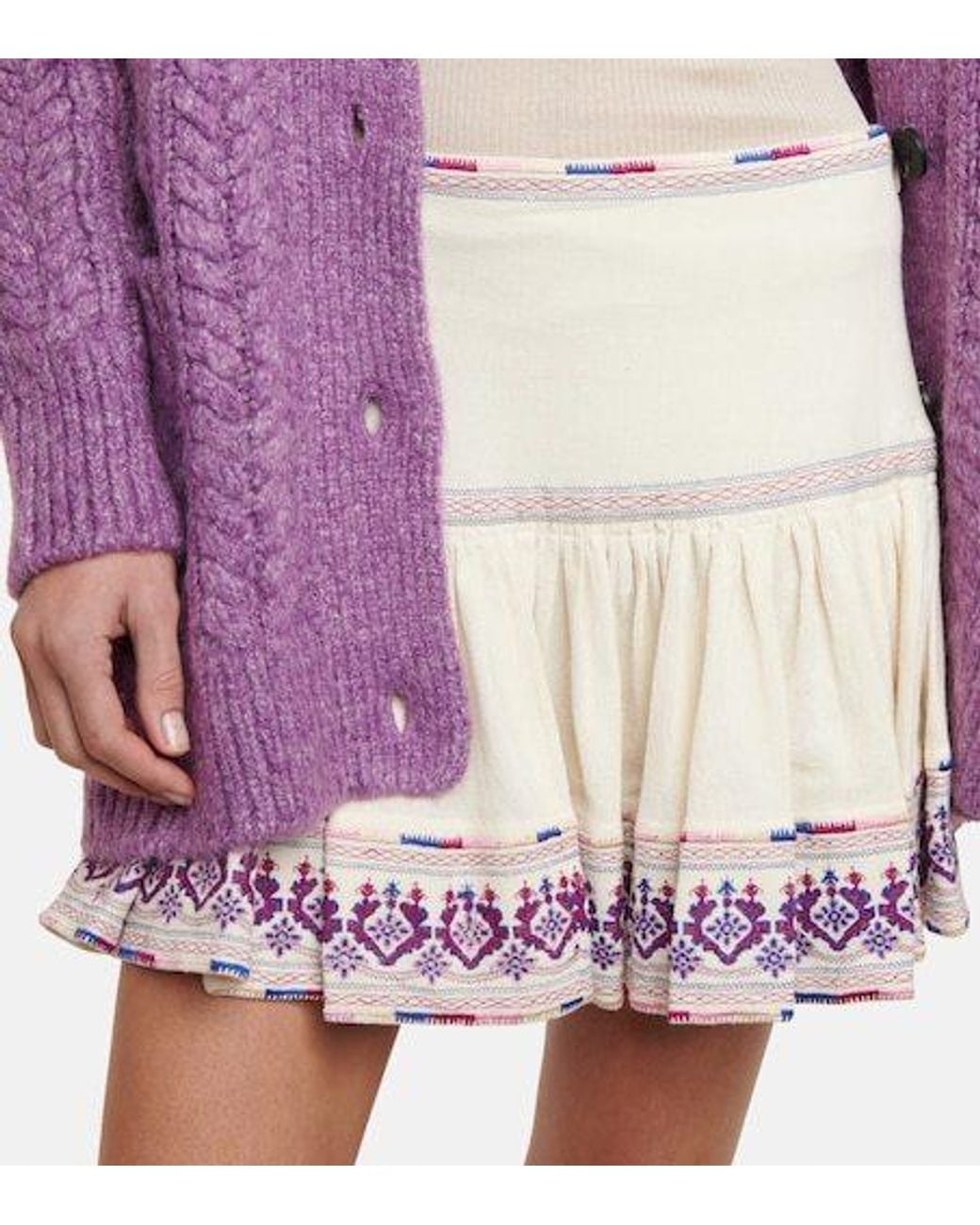 Isabel Marant Natural Tyruss Embroidered Cotton Miniskirt
