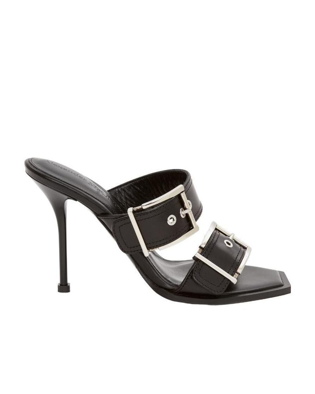 McQueen Black Buckle Detailed Heeled Sandals