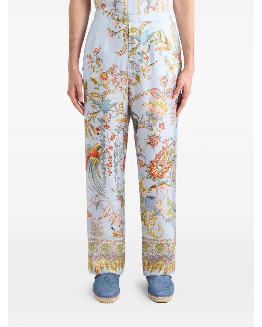 Etro White Wide-Leg Printed Pants for men