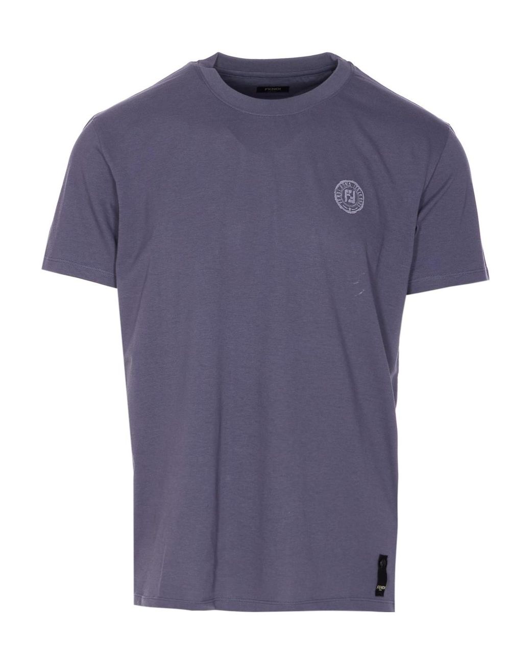 Fendi Blue Logo Embroidered Crewneck T-Shirt for men