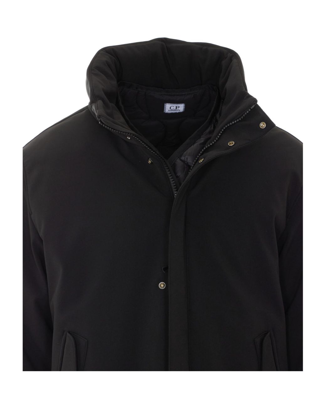 C P Company Black Hooded Padded Parka Coat for men