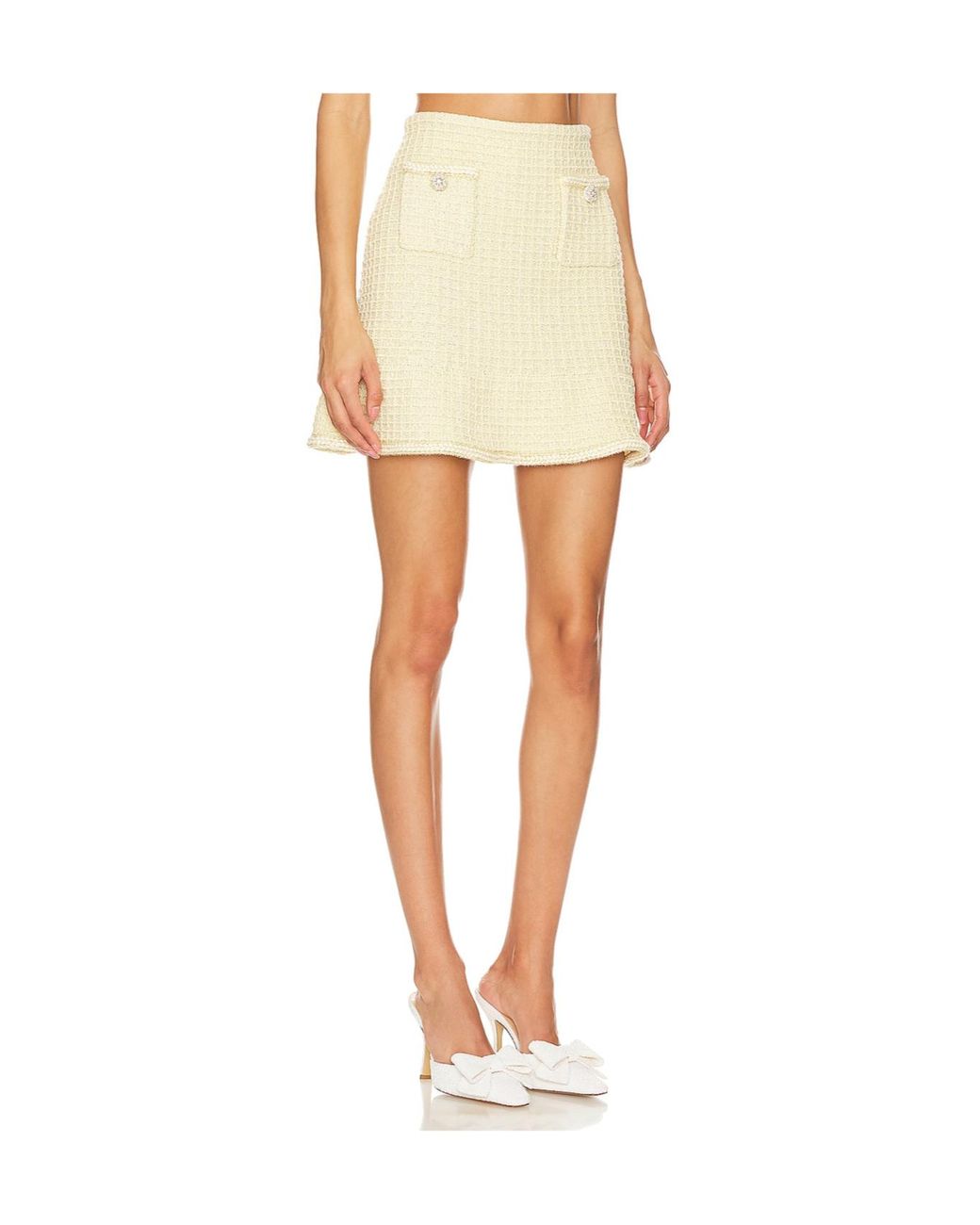 Self-Portrait Yellow Embellished Flared Tweed Mini Skirt