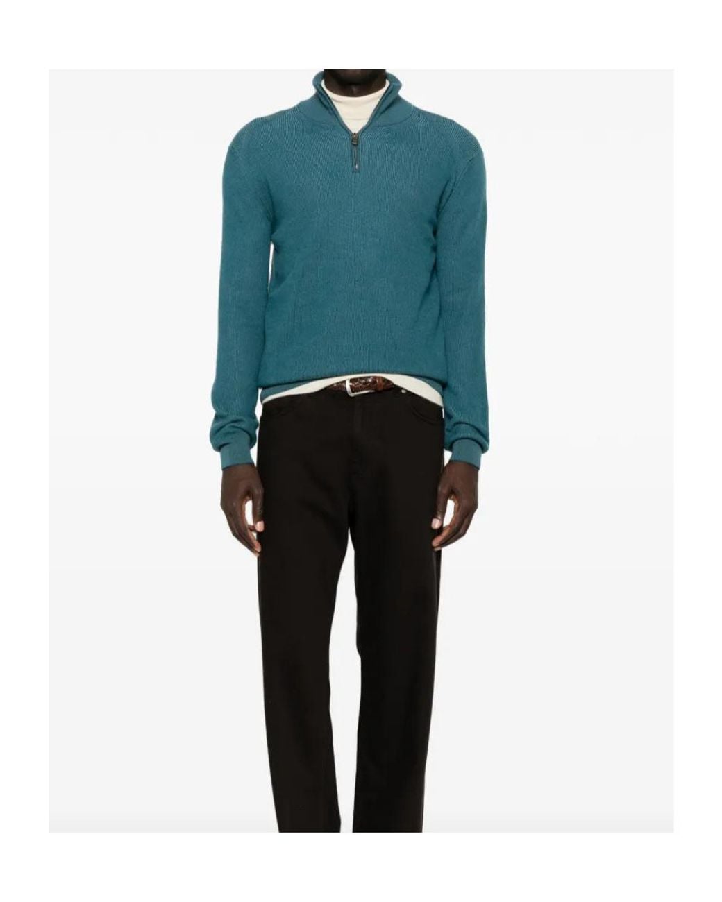 Brioni Green Half-Zip Long-Sleeve Sweater for men