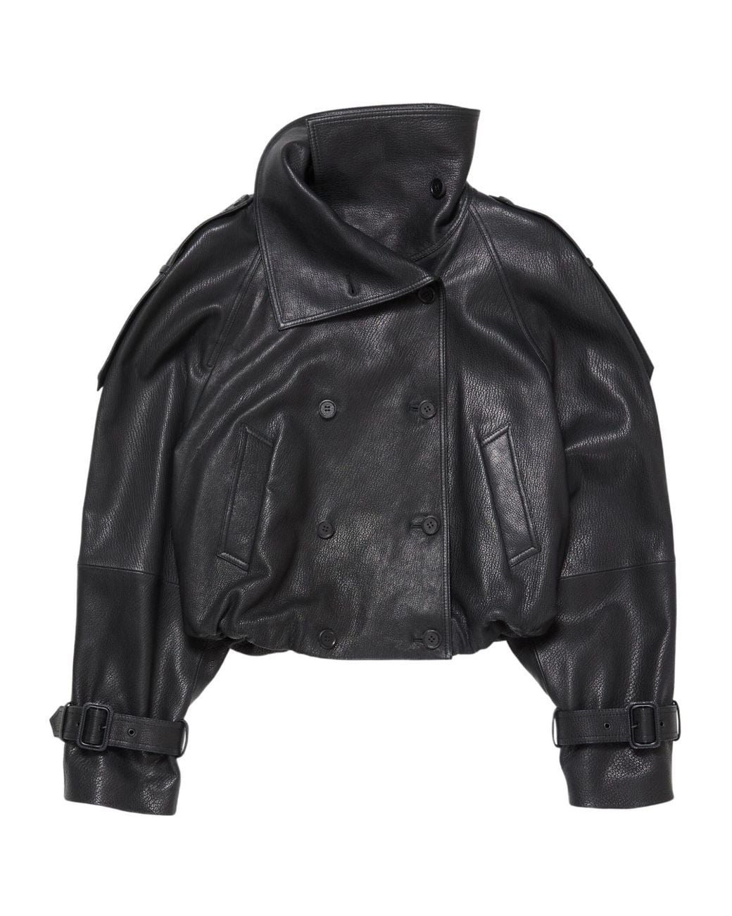 Acne Black Double Breasted Leather Jacket