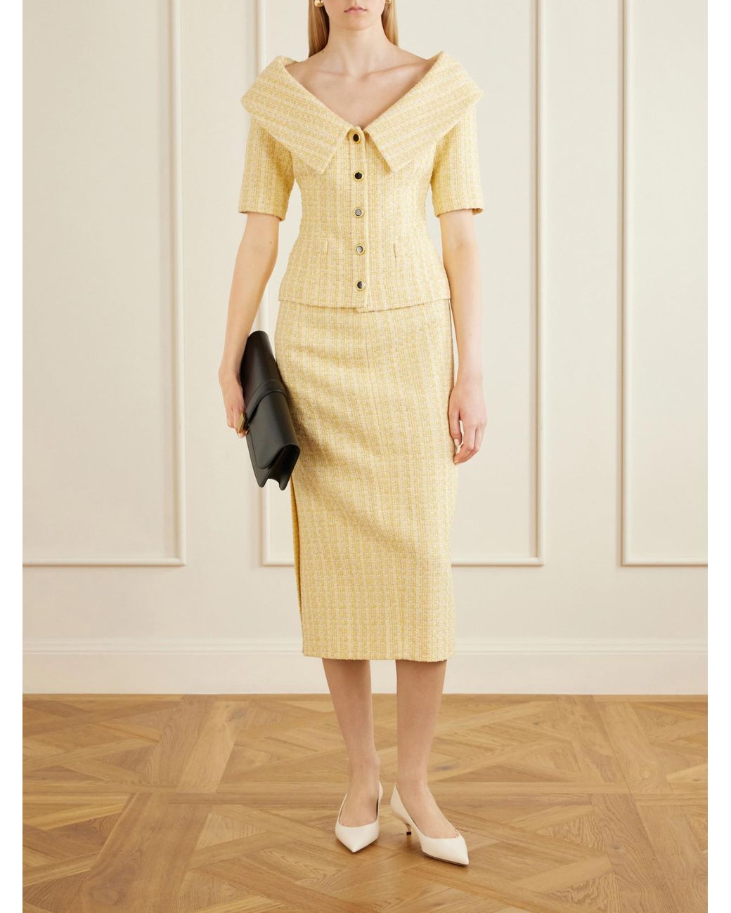 Alessandra Rich Natural Tweed Midi Skirt