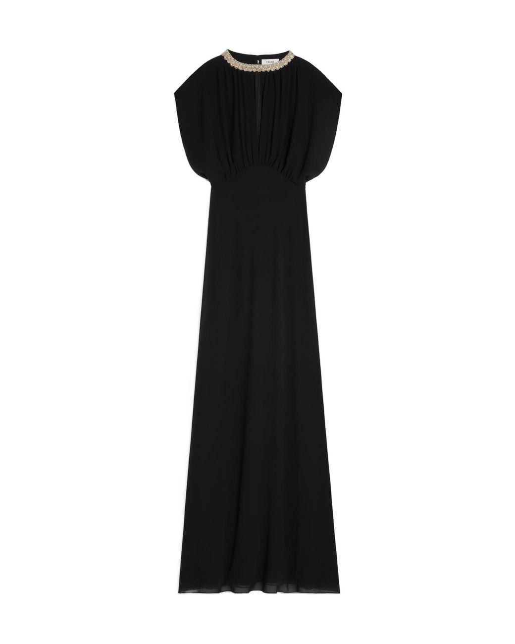 Céline Black Long Dress With Embroidered Collar