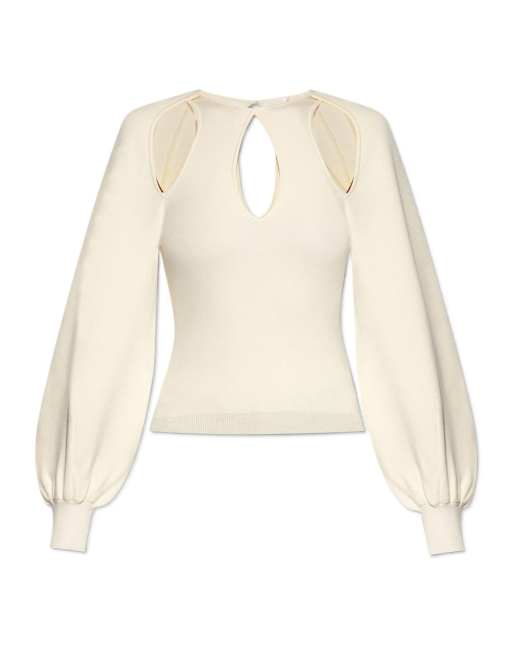 Chloé Natural Cut-Out Puff-Sleeve Sweater