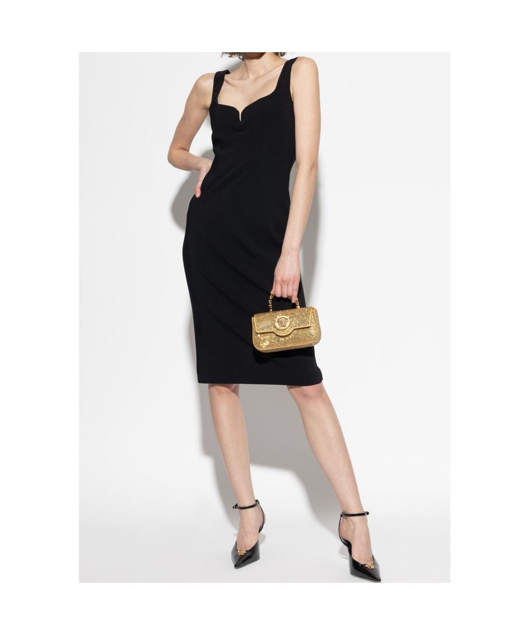 Versace Black Sweetheart-Neckline Midi Dress