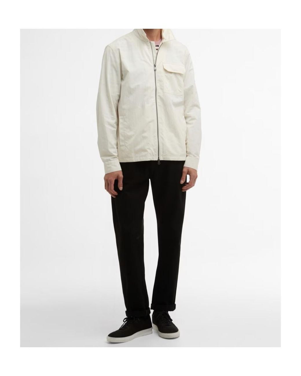 Barbour White Zippered Long-Sleeved Casual Jacket for men