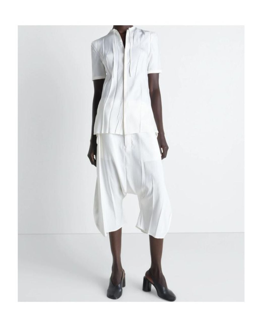 Lemaire White Pleated Short-Sleeve Top