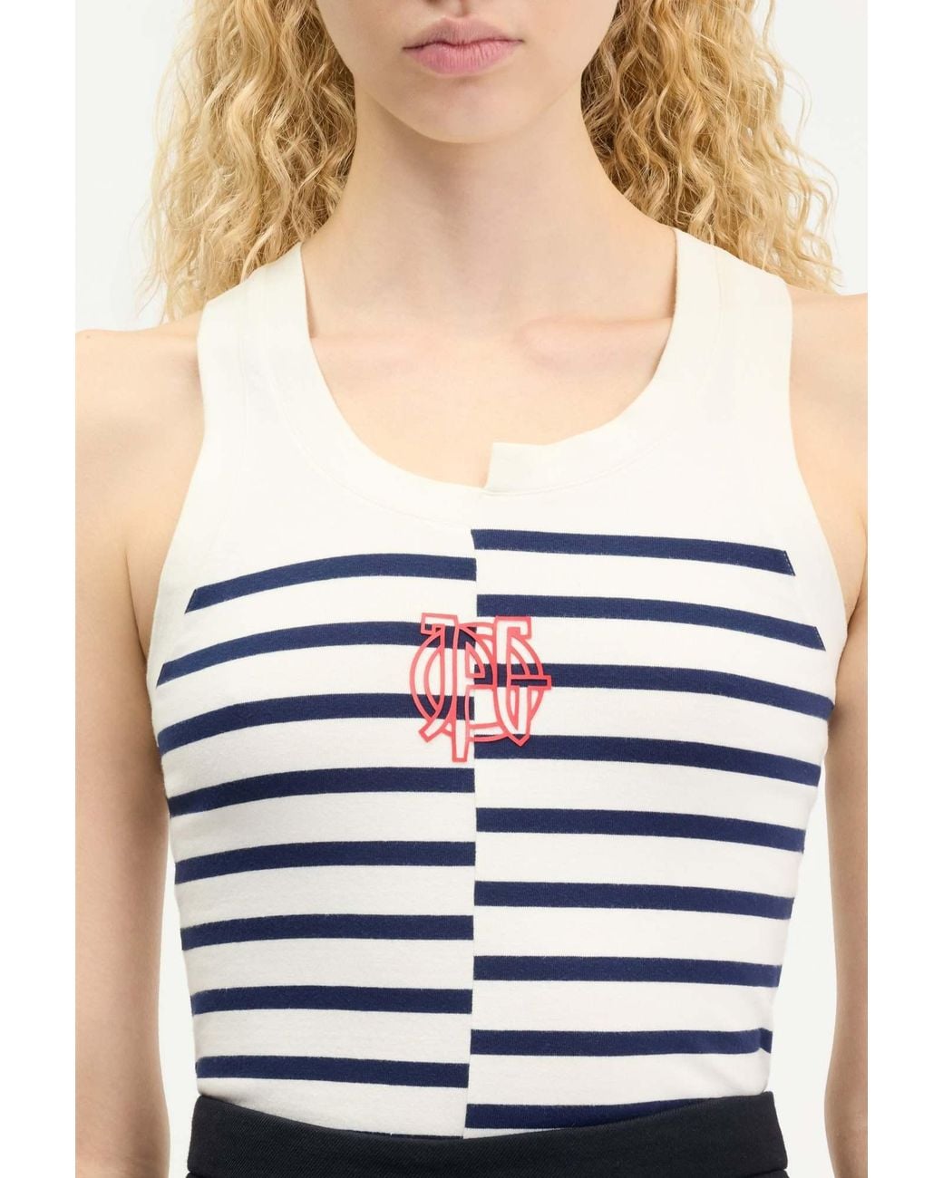 Jean Paul Gaultier White Asymmetric Striped Tank Top