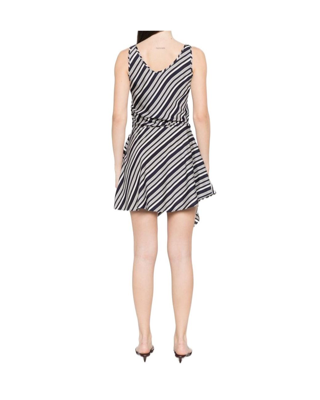 IRO White Striped Sleeveless V-Neck Asymmetric Mini Dress
