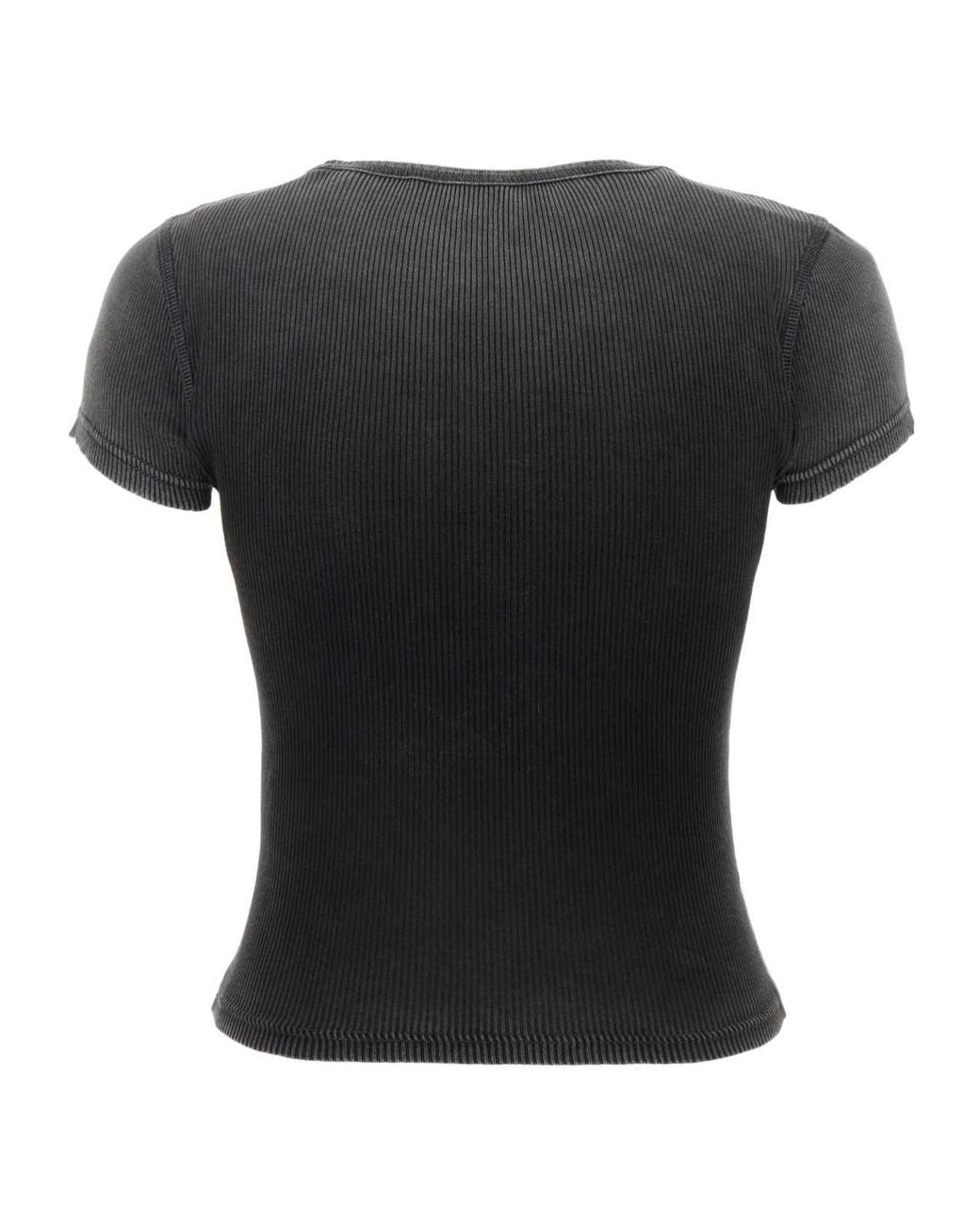 Alexander Wang Gray Hotfix Cursive-Logo Crewneck T-Shirt