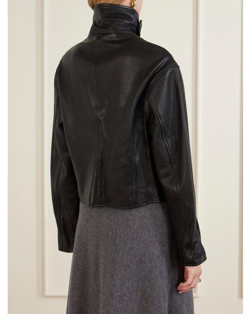 Nour Hammour Black Varda Textured-Leather Jacket