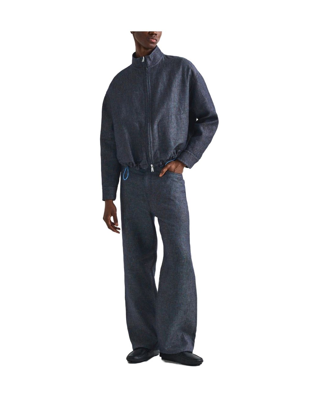 Fendi Blue Stand Collar Zip-Up Jacket for men