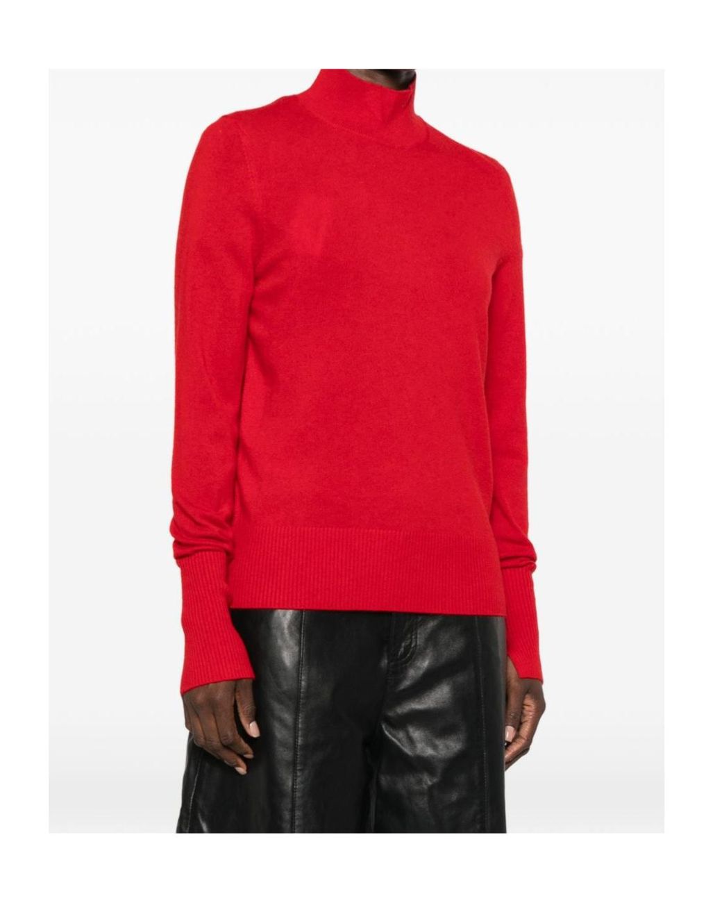 Pinko Red Ribbed Mock-Neck Knitted Sweater