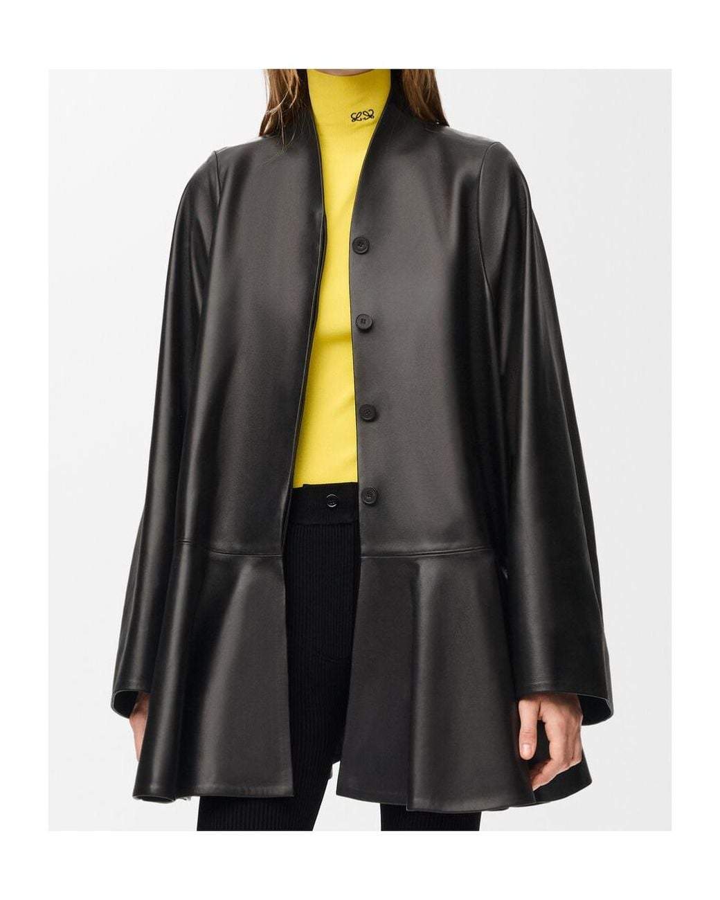 Loewe Black Peplum Leather Coat