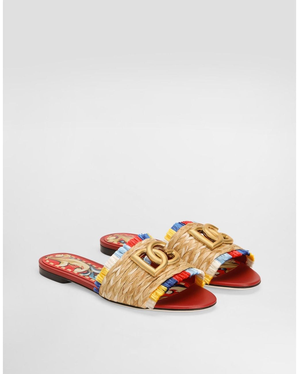 Dolce & Gabbana Multicolor Raffia Flat Slides