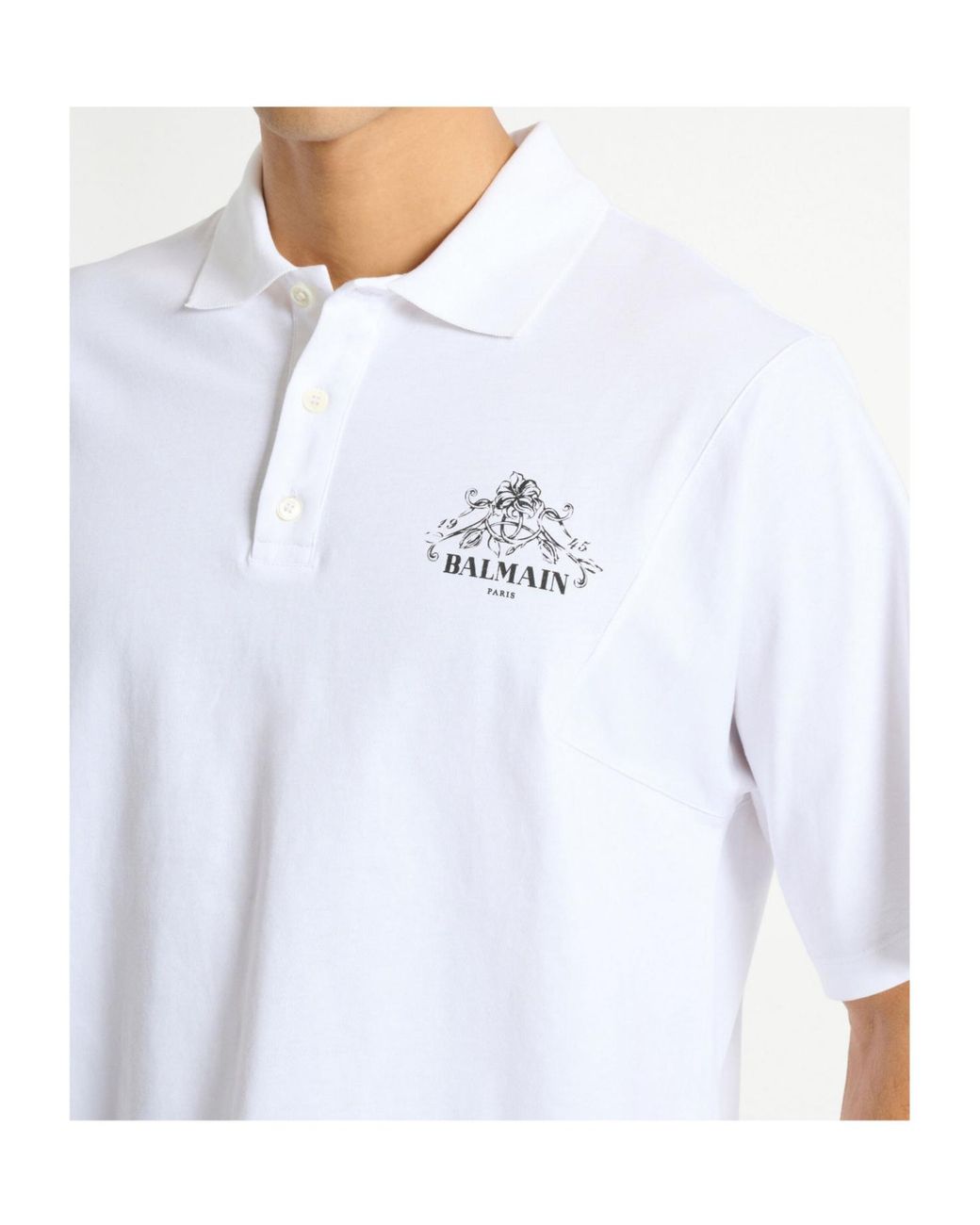 Balmain White Logo-Print Polo Shirt for men