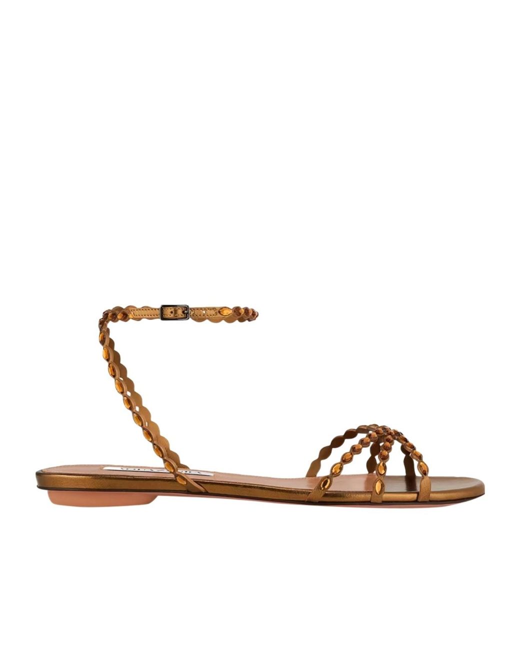 Aquazzura Metallic Love Struck Ankle-Strap Flat Sandals