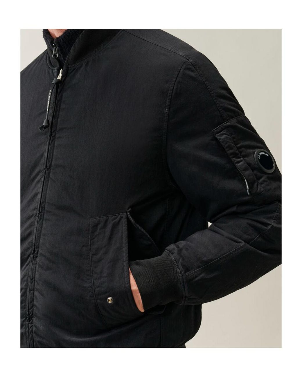 C P Company Black T-Flatt Lens Bomber Jacket for men