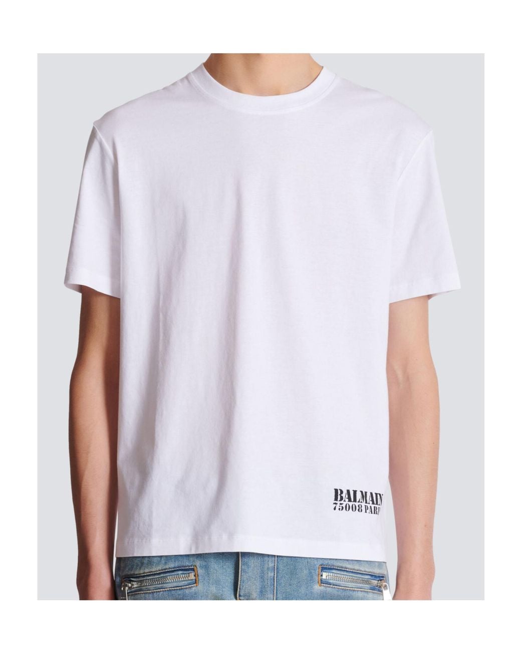 Balmain White Small Stamp Printed T-Shirt for men
