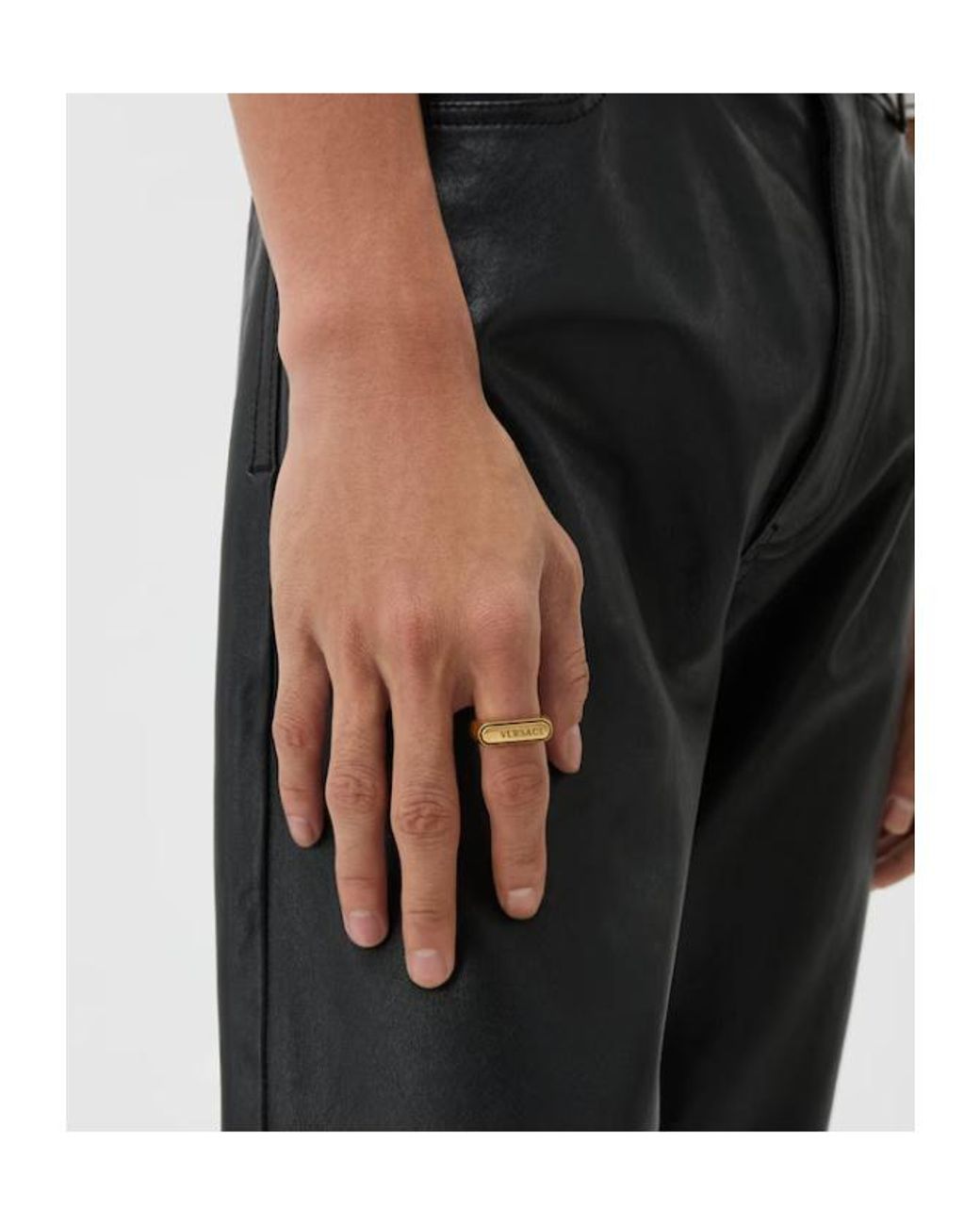 Versace Metallic Logo Plaque Signet Ring for men