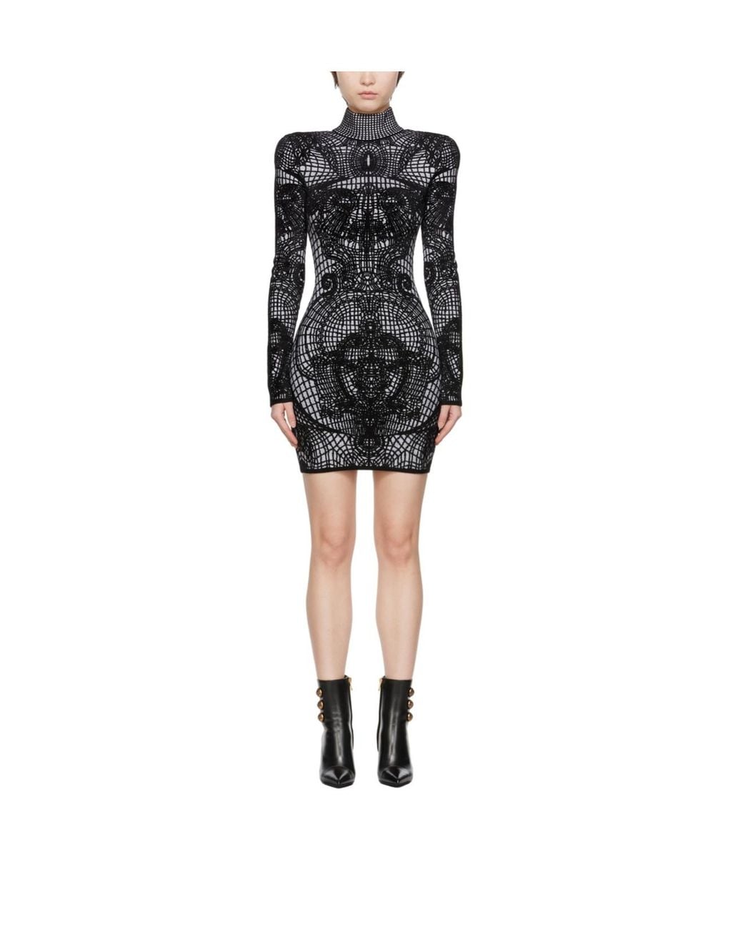Balmain Black Printed Knitted Dress
