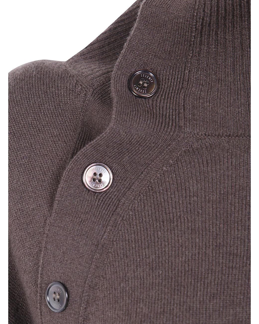 Seventy Brown Buttoned Turtleneck Knitted Jumper