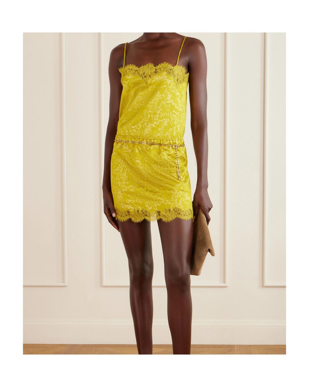 Saint Laurent Yellow Lace Trim Jacquard Top