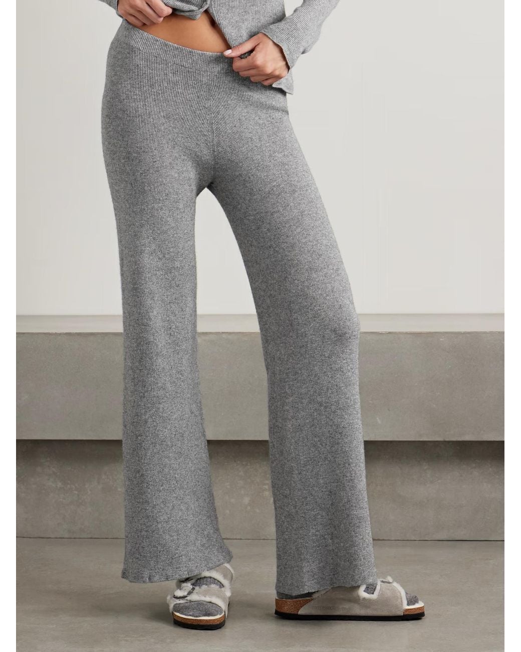 The Elder Statesman Gray Delicash Ribbed Wide-Leg Casual Pants